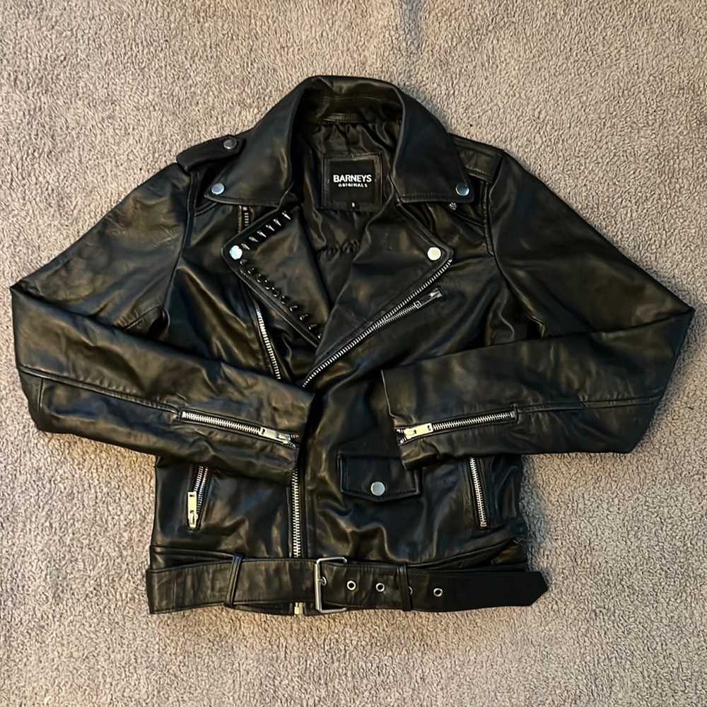 Alt punk leather jacket with gimp patch